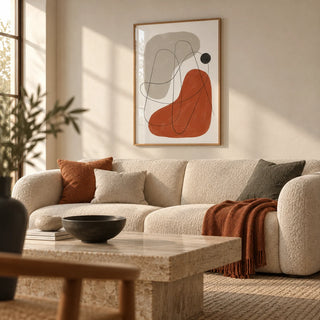 Simple Abstract Art, framed on the wall of a warm minimal living room