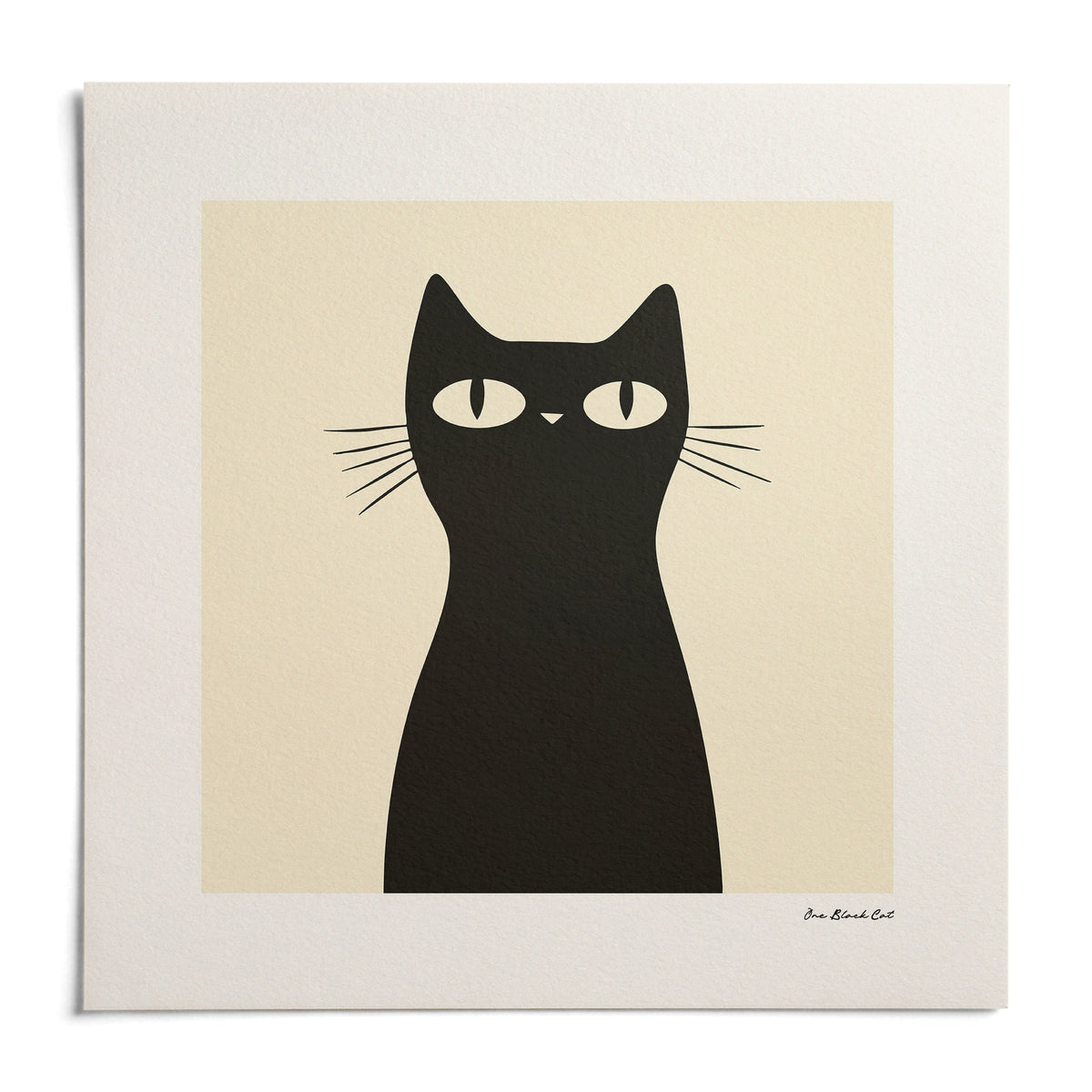 Simple Black Cat Art, shown as an unframed paper print on a plain white background