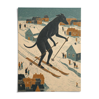 Skiing Dog Art Print, shown as an unframed paper print on a plain white background