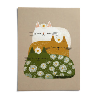 Sleeping Cats Art Print, shown as an unframed paper print on a plain white background