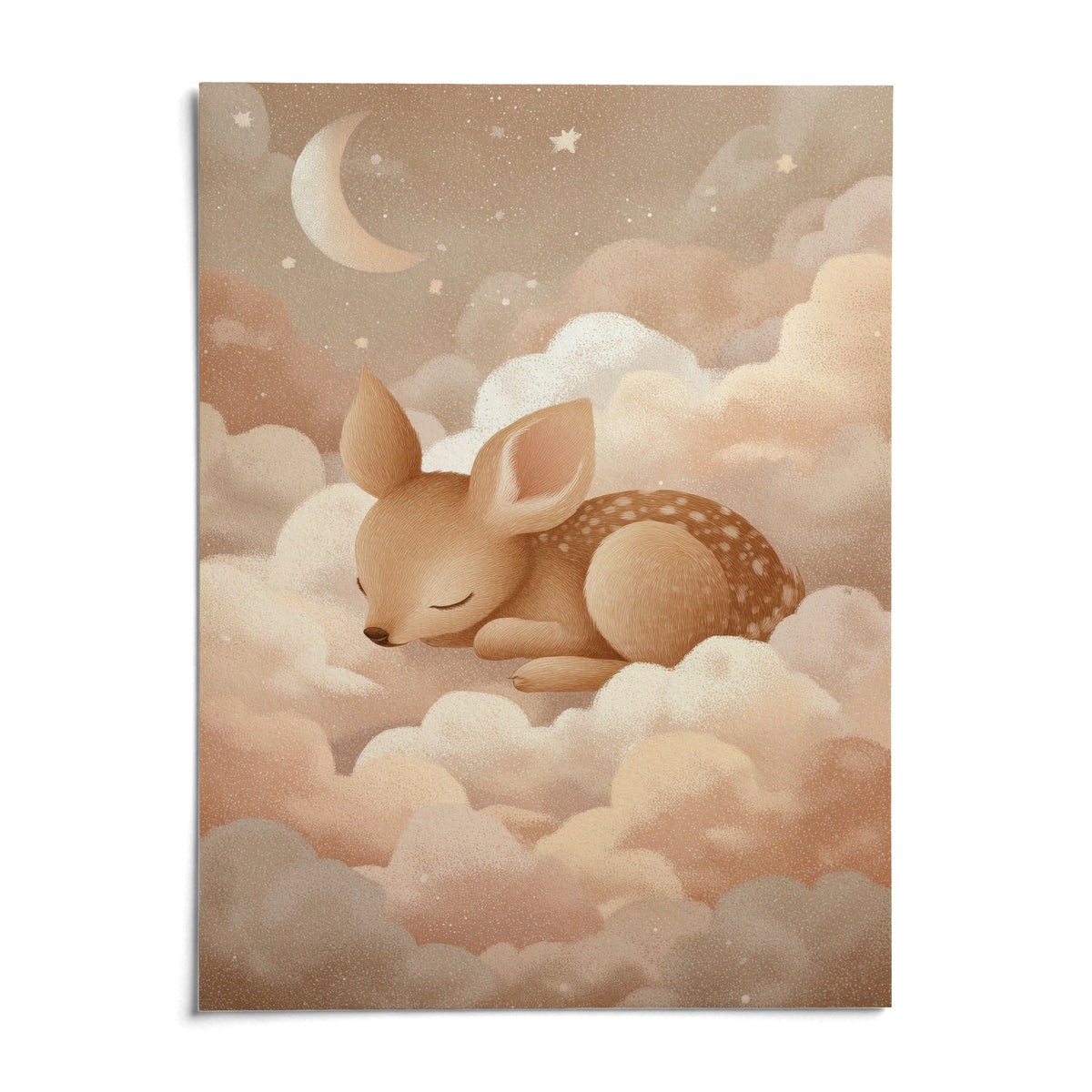 Sleeping Deer Wall Art, shown as an unframed paper print on a plain white background