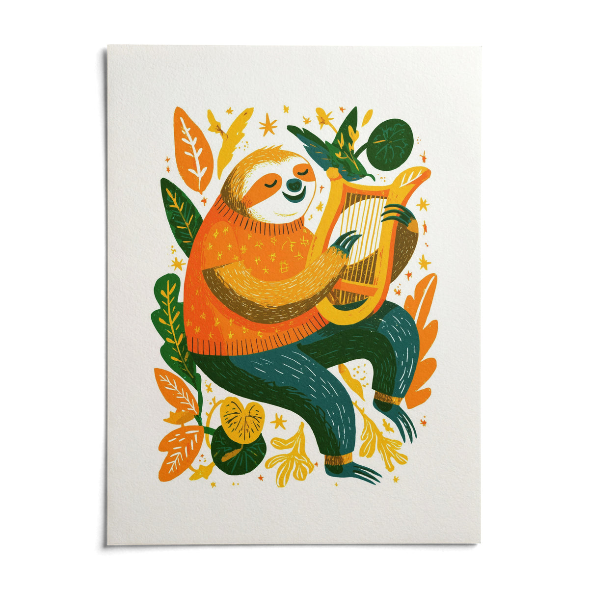 Sloth Art Print, shown as an unframed paper print on a plain white background