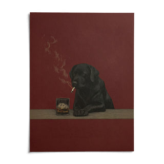 Smoking Dog Painting, shown as an unframed paper print on a plain white background