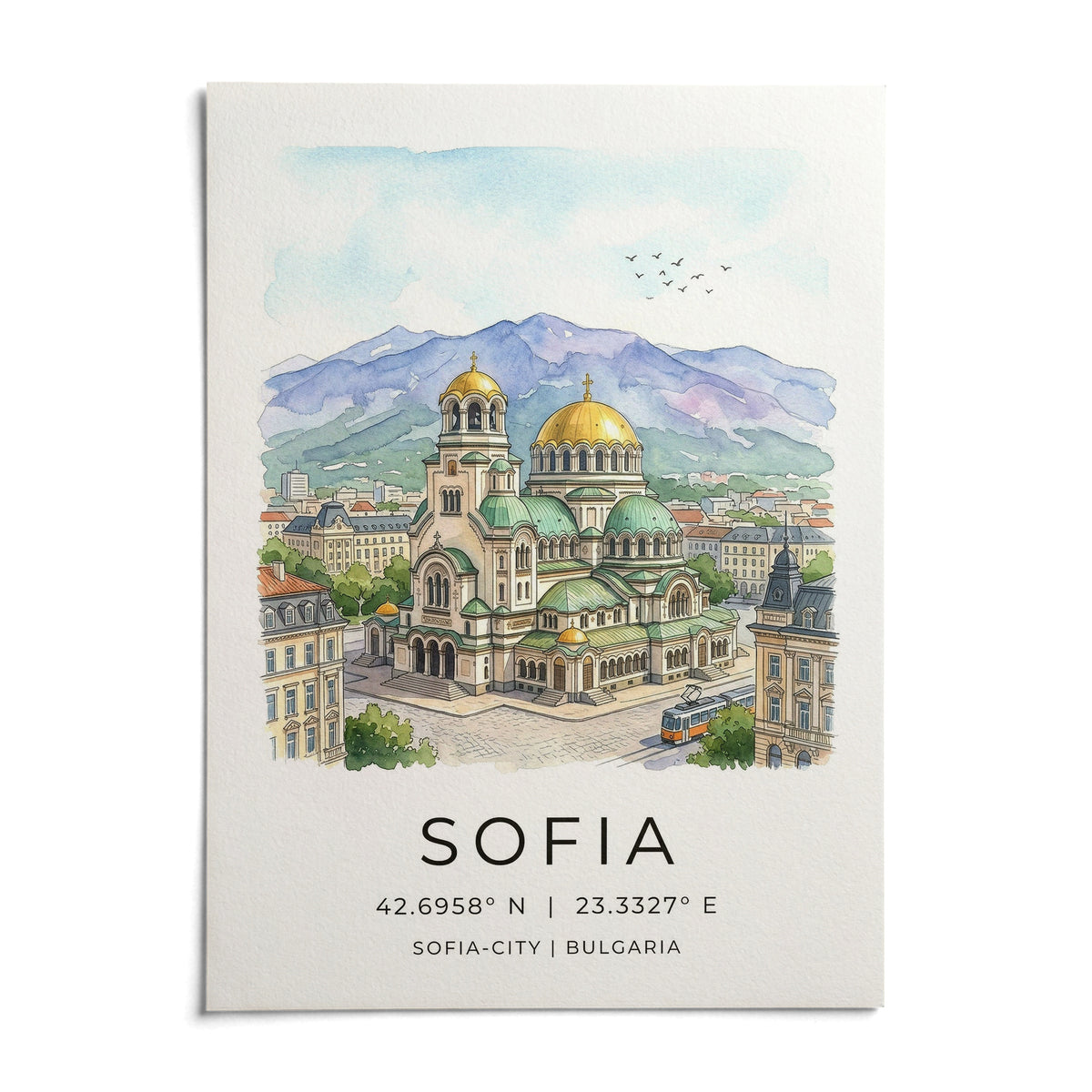 Sofia City Art Print, shown as an unframed paper print on a plain white background