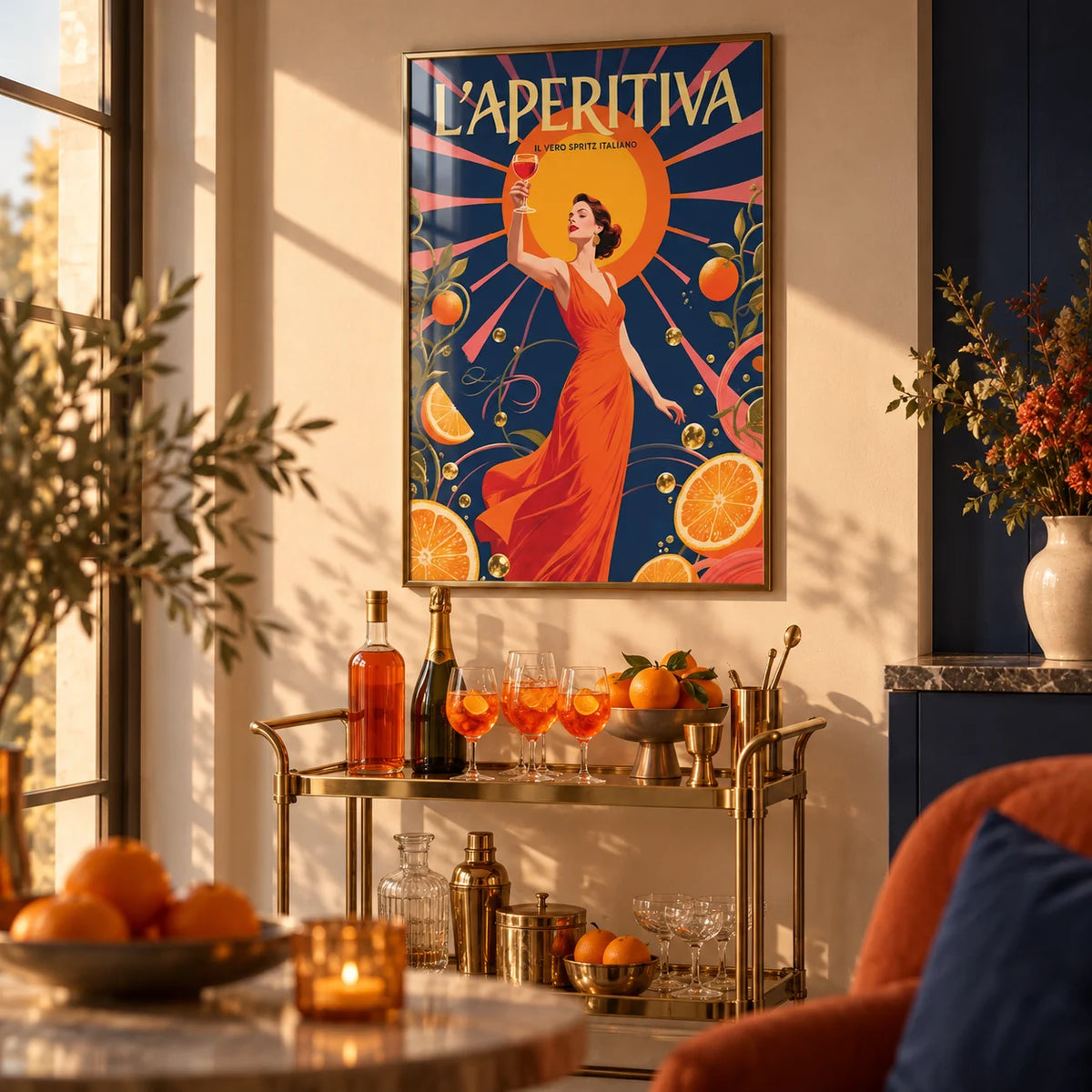 Spritz Gift, framed on the wall of a home bar corner