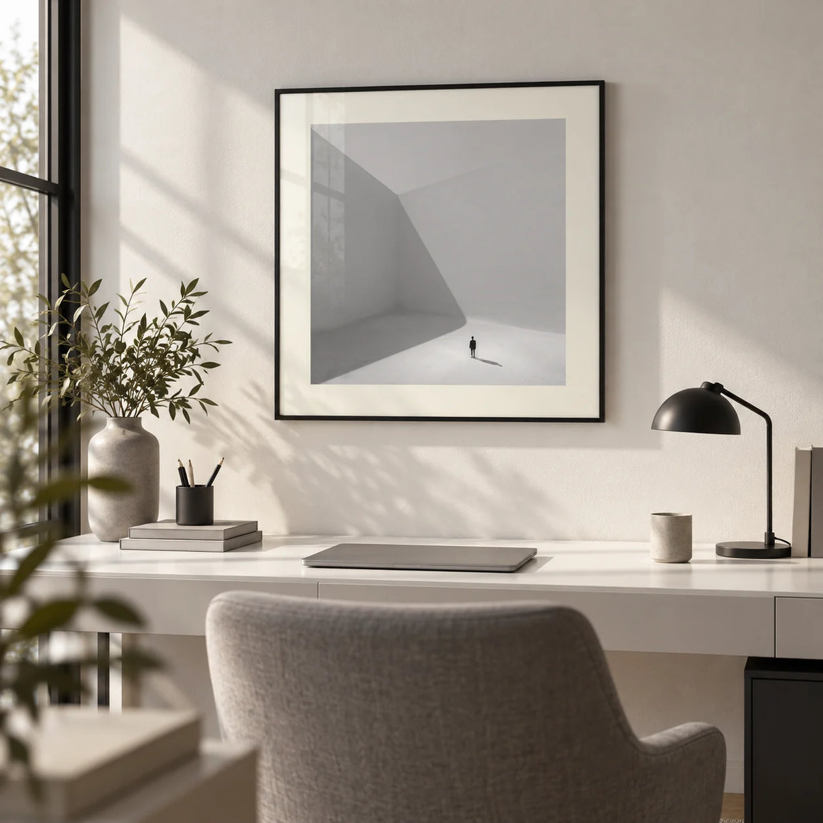 Square Art Prints, framed on the wall of a quiet home office