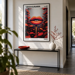 Strange Wall Art, framed on the wall of a crisp modern hallway with a white wall and a dark grey floor