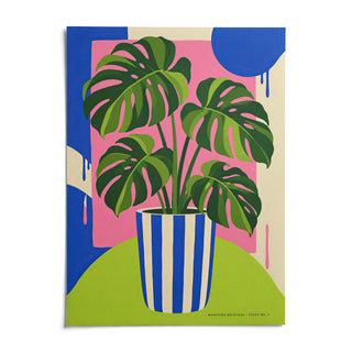 Striped Pot Monstera Print, shown as an unframed paper print on a plain white background