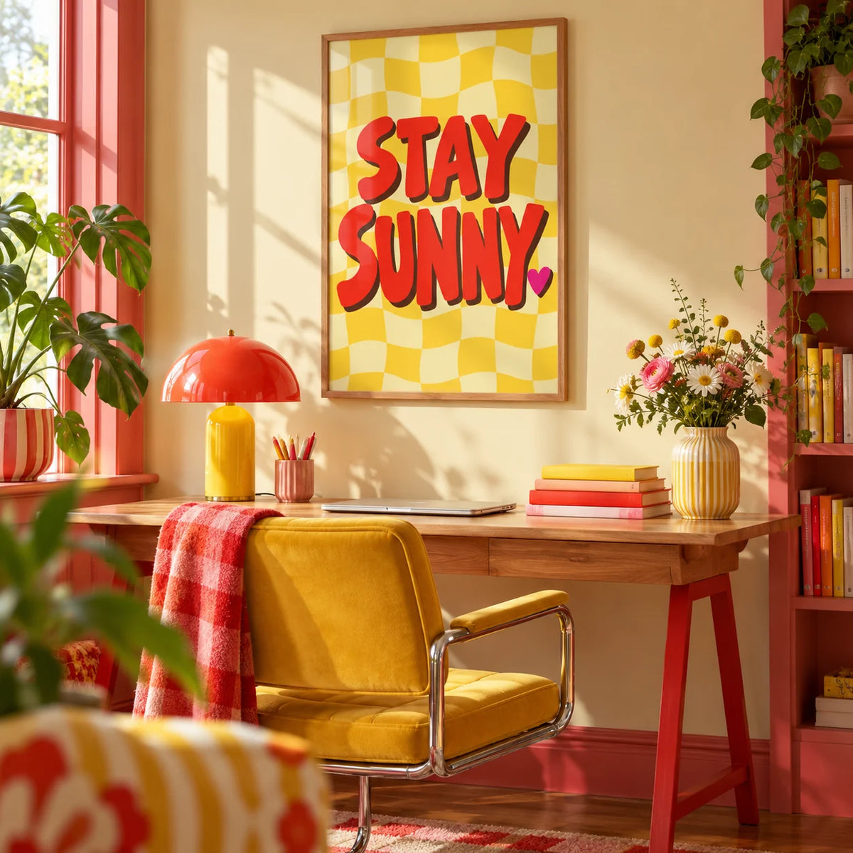 Sunshine Print, framed on the wall of a bright in a home office