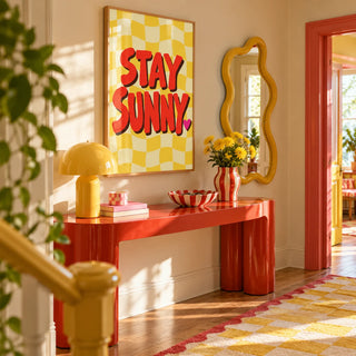 Sunshine Print, framed on the wall of a fun colourful hallway