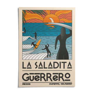 Surfing Sunset Print, shown as an unframed paper print on a plain white background