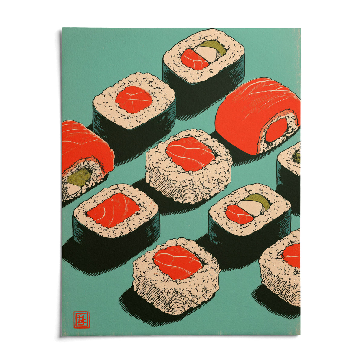 Sushi Art Print, shown as an unframed paper print on a plain white background