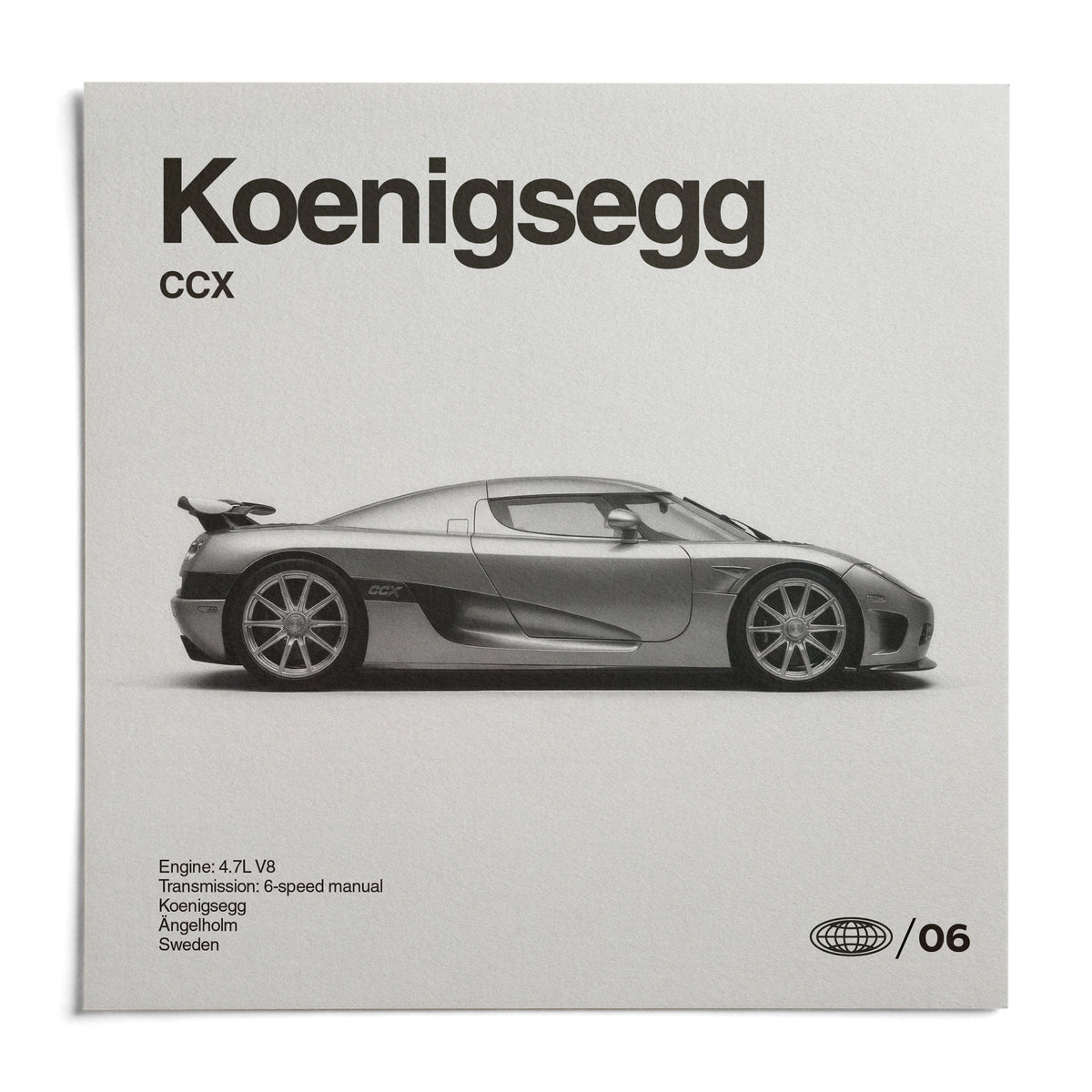 Swedish Supercar Art Print, shown as an unframed paper print on a plain white background