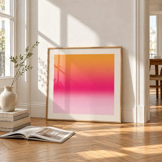 Tangerine Poster, framed and leaning on the parquet floor of a bright living room