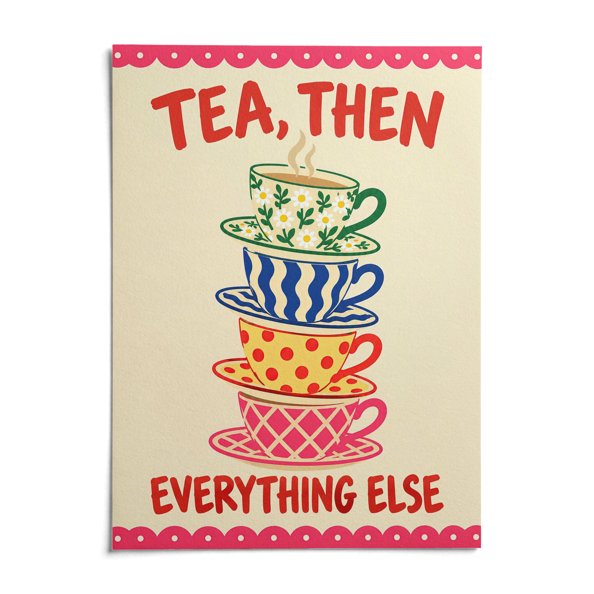 Teacup Tower Print, shown as an unframed paper print on a plain white background