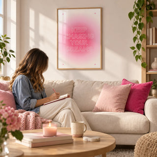 Teenage Girl Gifts, framed on the wall of a bright first-flat living room