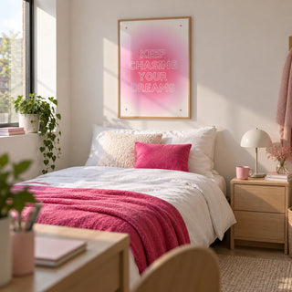 Teenage Girl Gifts, framed on the wall of a neat university room for a 19 year old in a bedroom