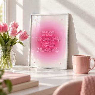 Teenage Girl Gifts, a small A4 framed print leaning on a white desk