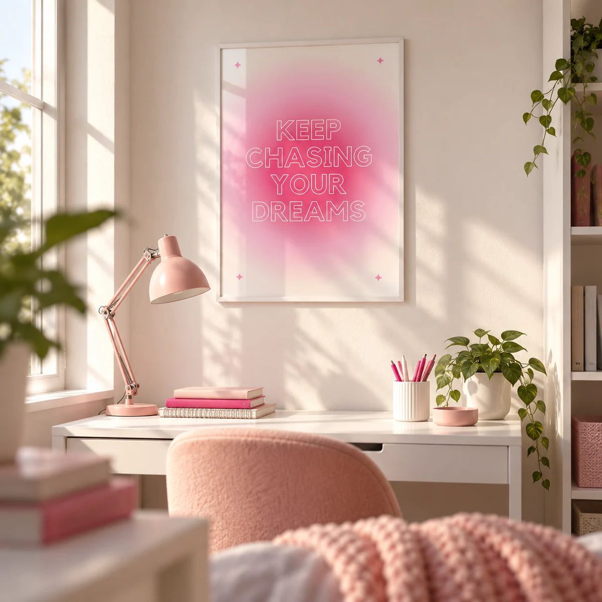 Teenage Girl Gifts, framed on the wall of a teen study corner in a bedroom