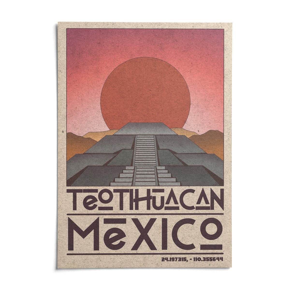 Teotihuacan Wall Art, shown as an unframed paper print on a plain white background