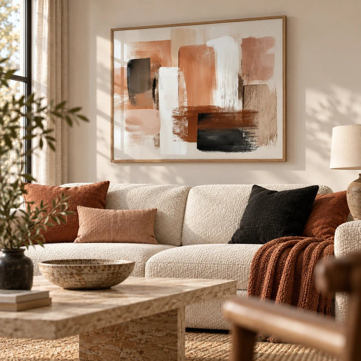 Terracotta Color Art, framed on the wall of a warm earthy living room