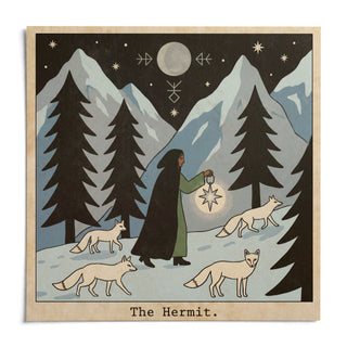 The Hermit Tarot Card Art, shown as an unframed paper print on a plain white background