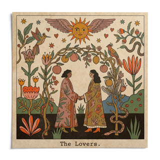 The Lovers Tarot Card Art, shown as an unframed paper print on a plain white background