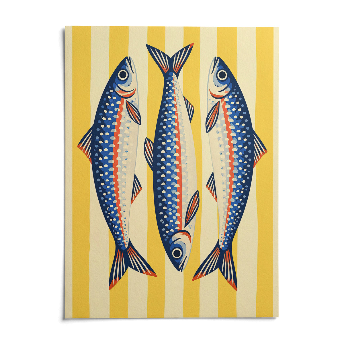 Three Sardines Print, shown as an unframed paper print on a plain white background