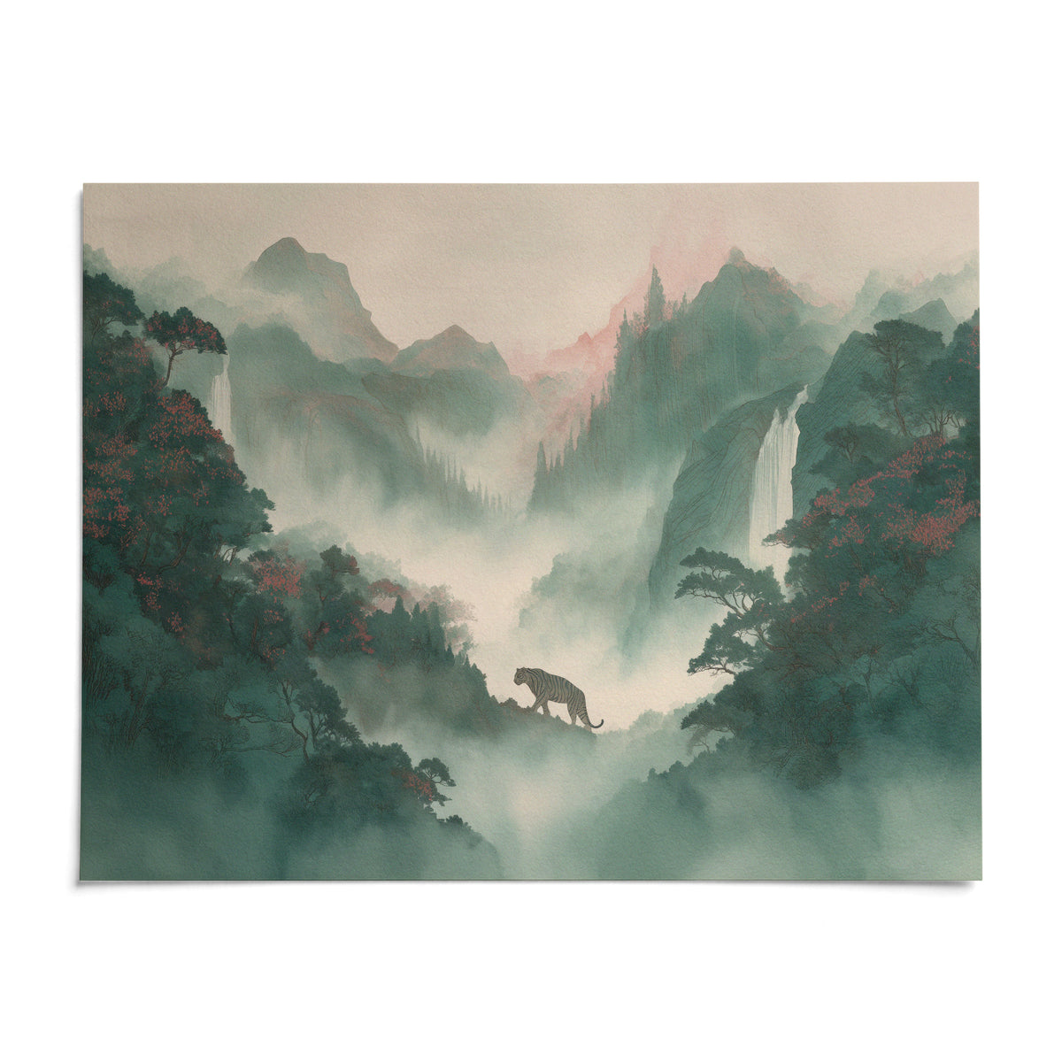 Tiger Landscape Wall Art, shown as an unframed paper print on a plain white background