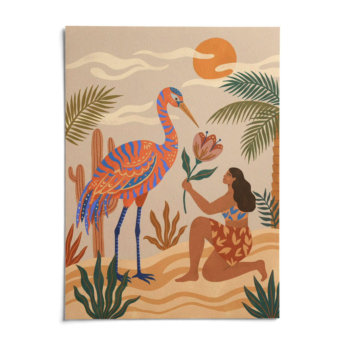 Tropical Bird Artwork, shown as an unframed paper print on a plain white background