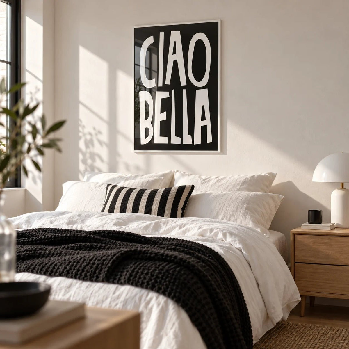 Typography Wall Art, framed on the wall of a crisp young woman's bedroom (18-28)