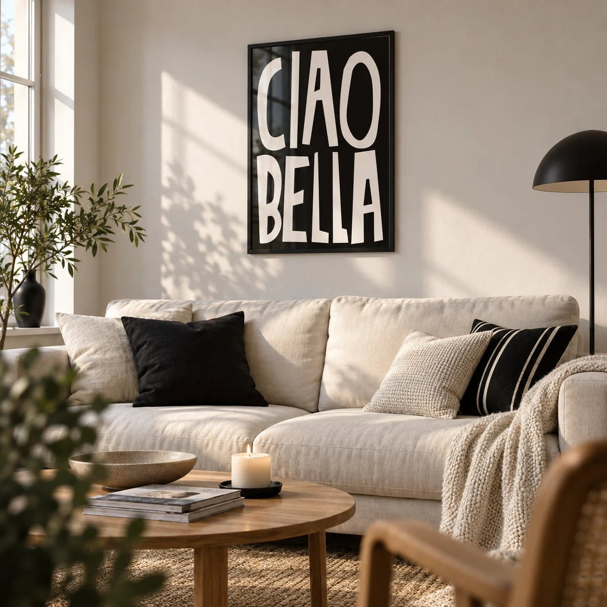 Typography Wall Art, framed on the wall of a first-flat living room (22-28)