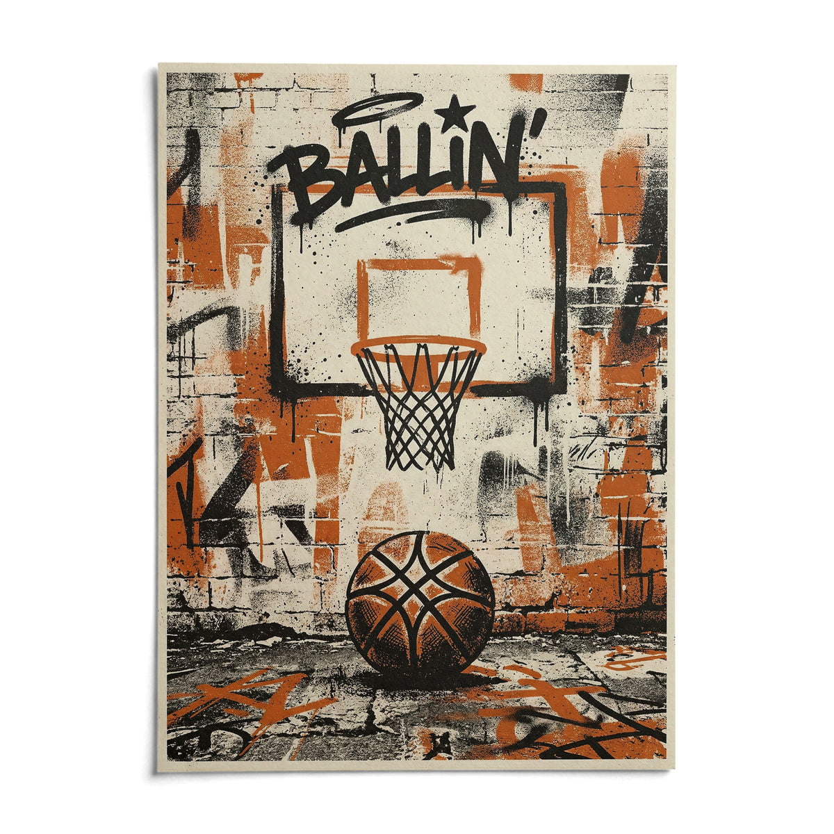 Urban Basketball Print, shown as an unframed paper print on a plain white background