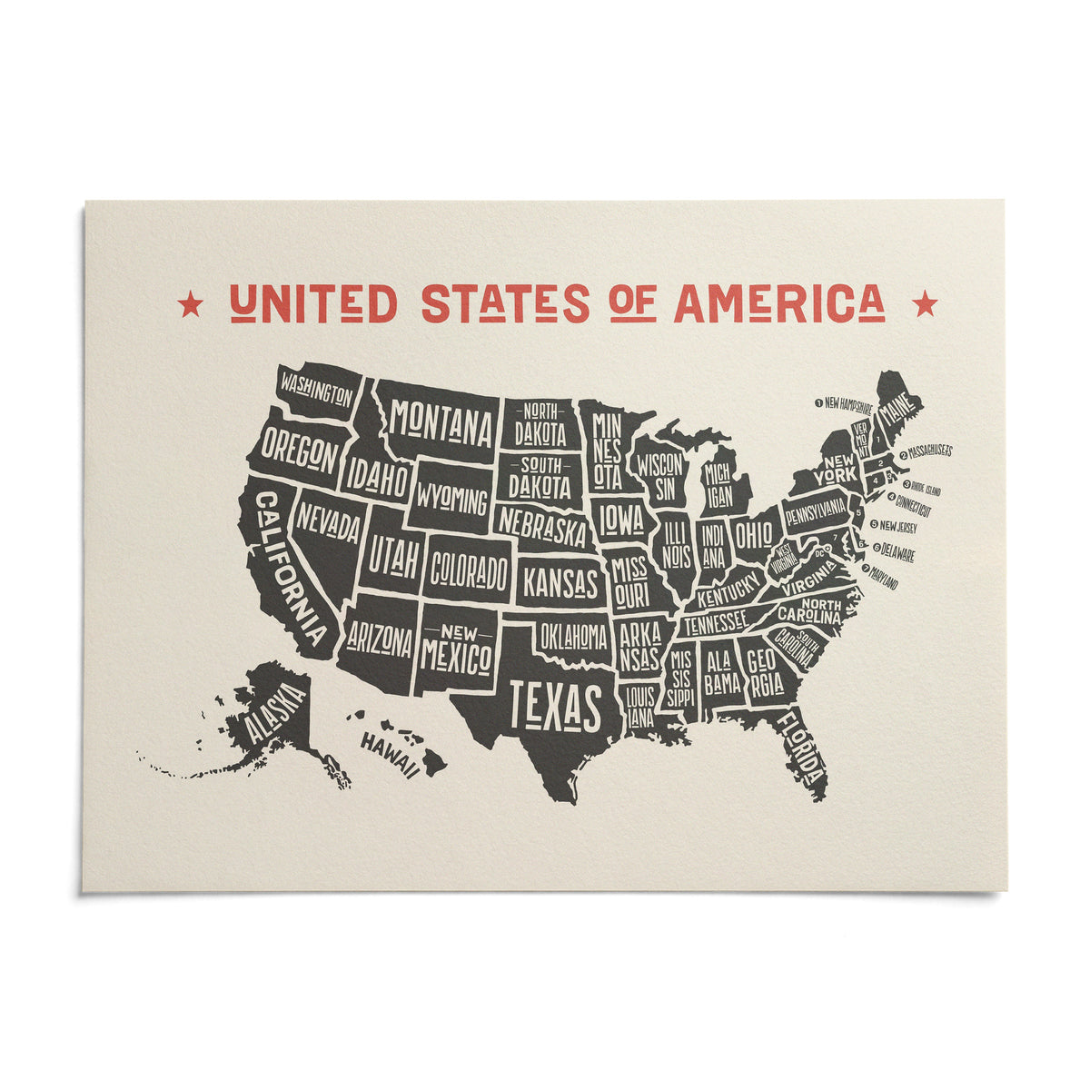 Us Map Poster, shown as an unframed paper print on a plain white background