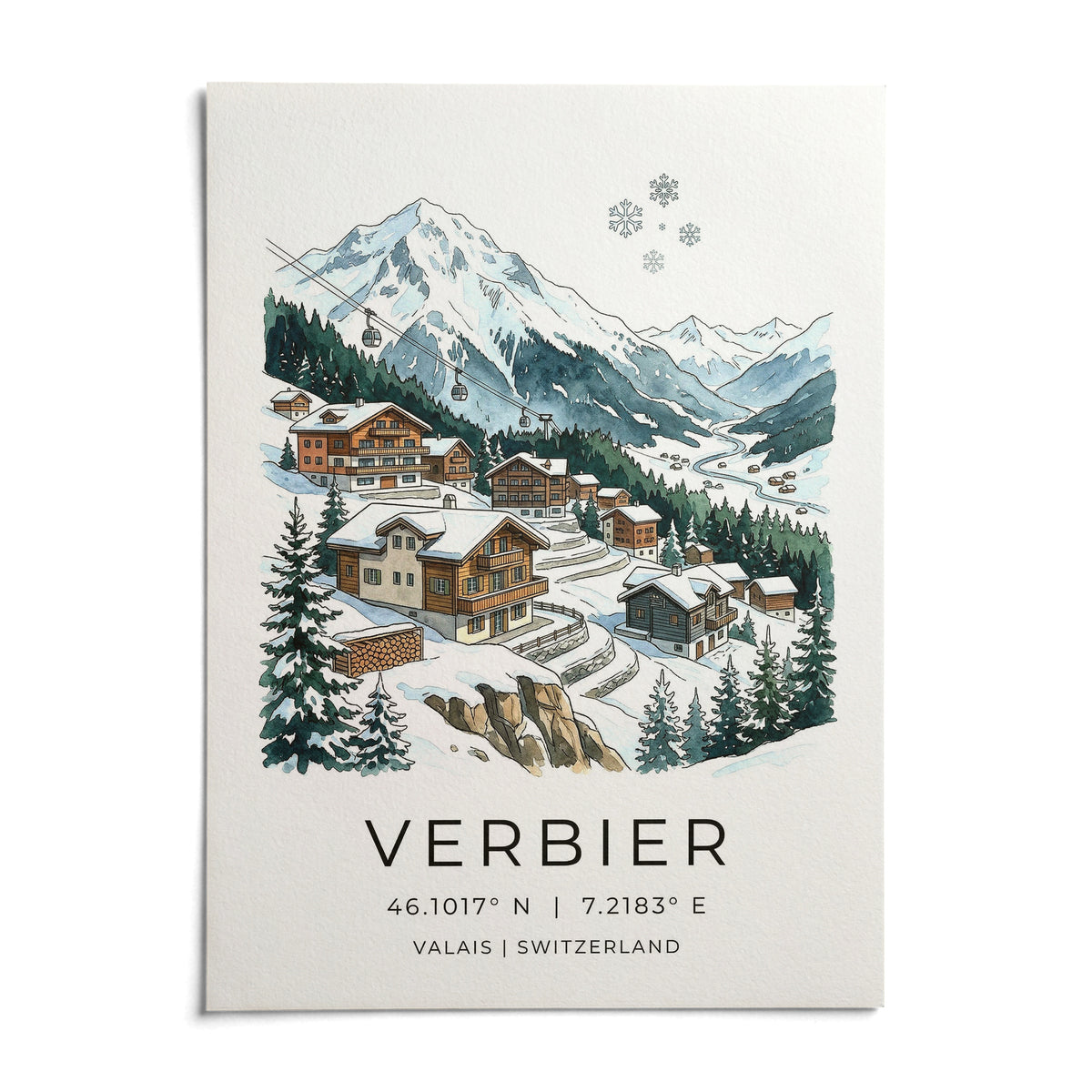 Verbier Mountain Wall Art, shown as an unframed paper print on a plain white background