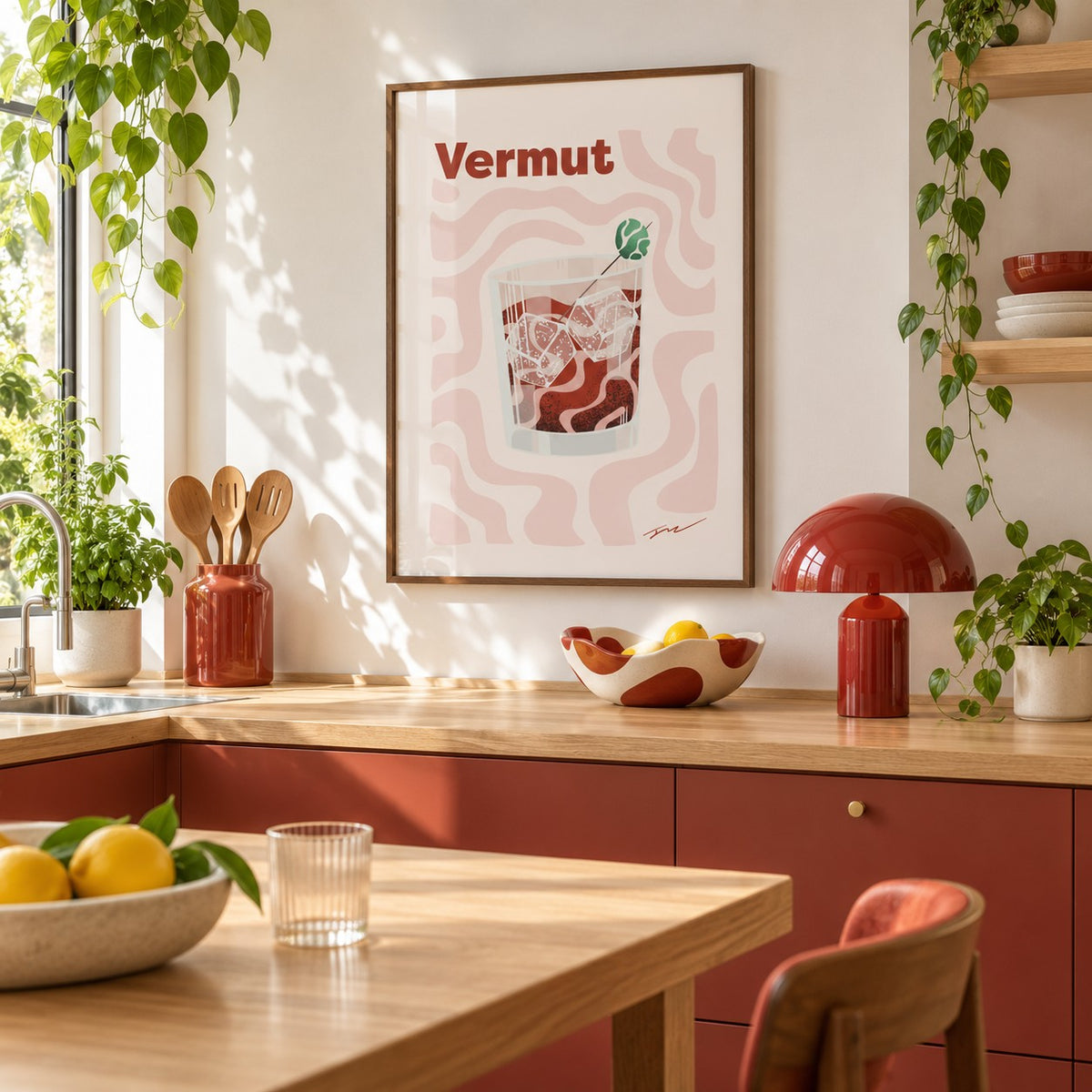 Vermouth Print above the worktop in a minimalist kitchen (frame not included)