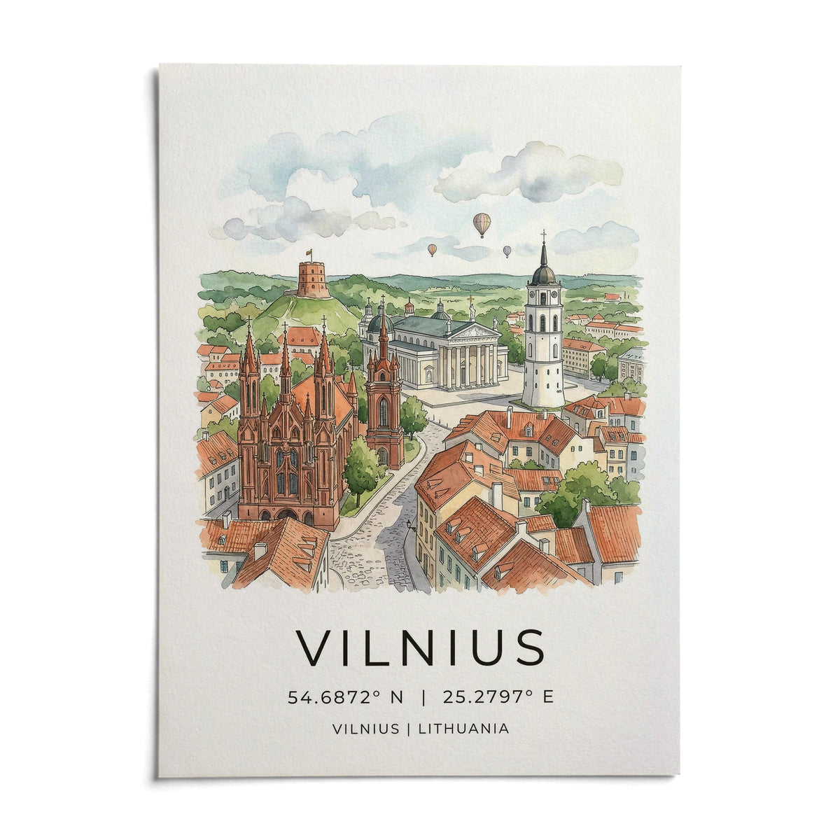 Vilnius City Print, shown as an unframed paper print on a plain white background
