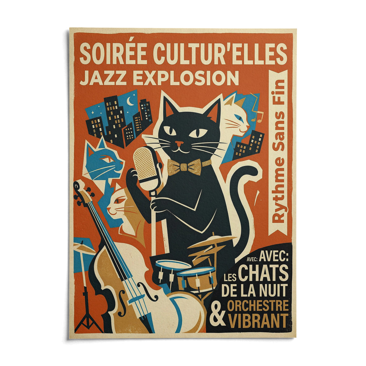 Vintage Jazz Poster, shown as an unframed paper print on a plain white background
