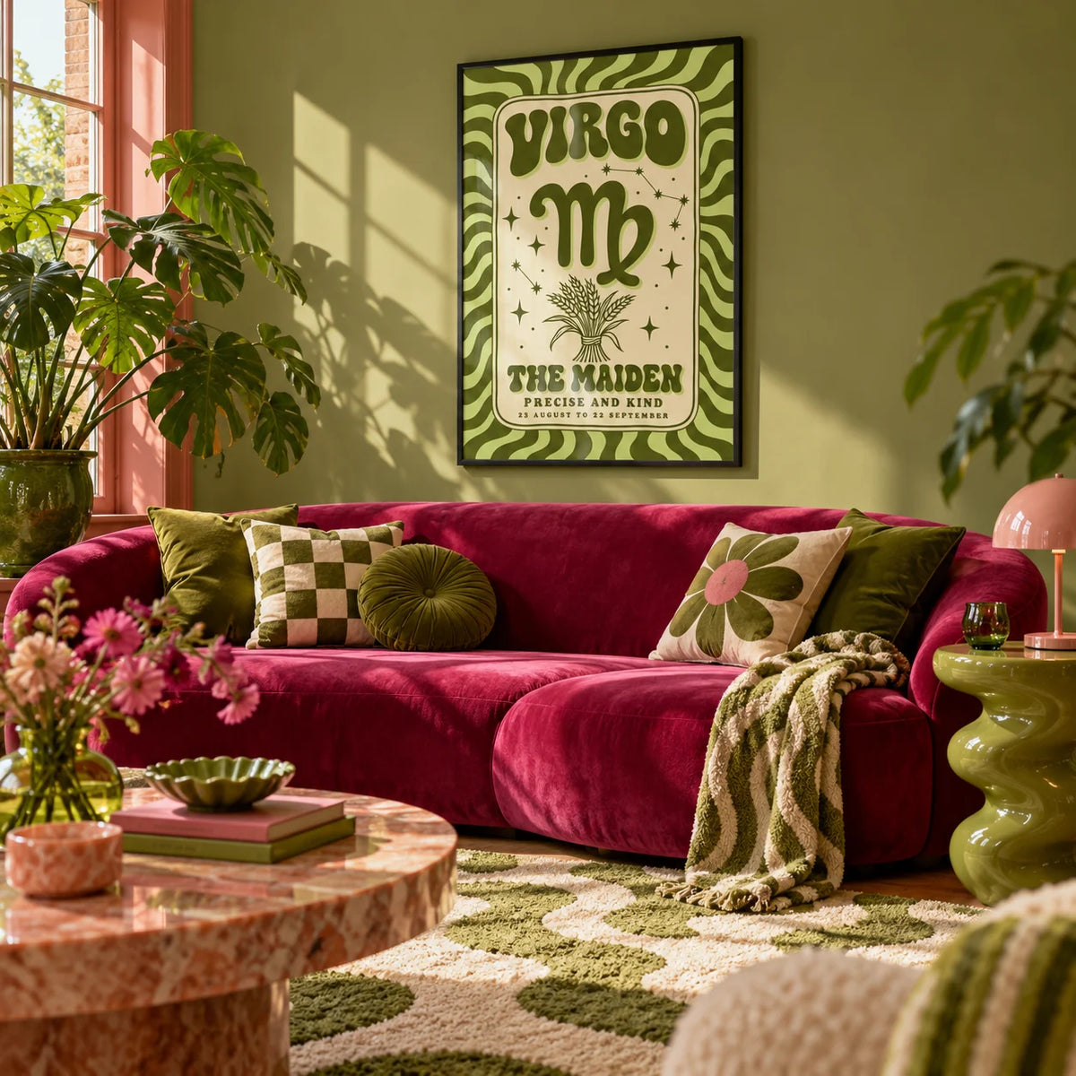 Virgo Print, framed on the wall of a maximalist living room