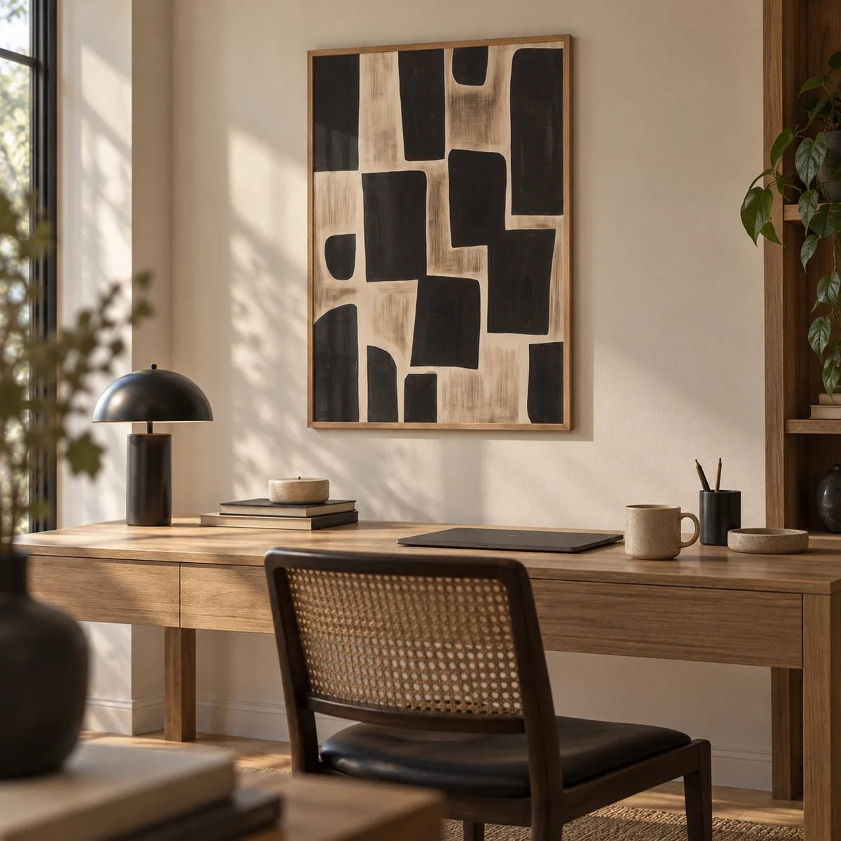 Wabi Sabi Artwork, framed on the wall of a quiet home office