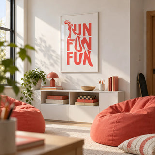 Wall Art for Teenage Girl Bedroom, framed on the wall of a teen den in a family home with a white wall
