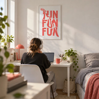 Wall Art for Teenage Girl Bedroom, framed on the wall of an uni room (18-21) with a white wall
