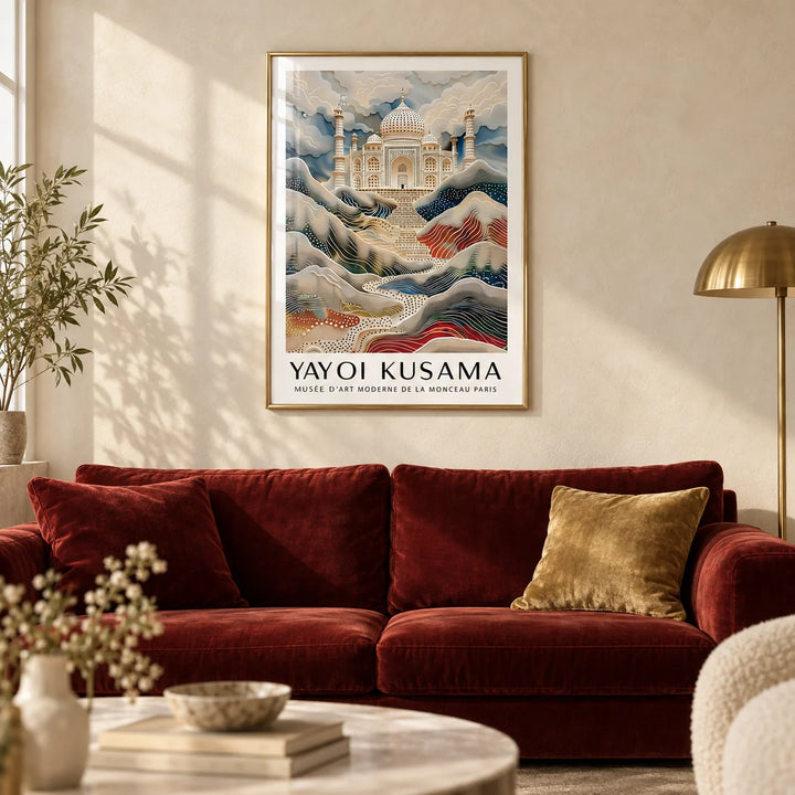 Wall Art Travel, framed on the wall of a warm living room with a soft cream limewashed wall