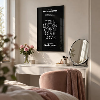 Wall Quotes for Bedroom, framed on the wall of a bedroom dressing area