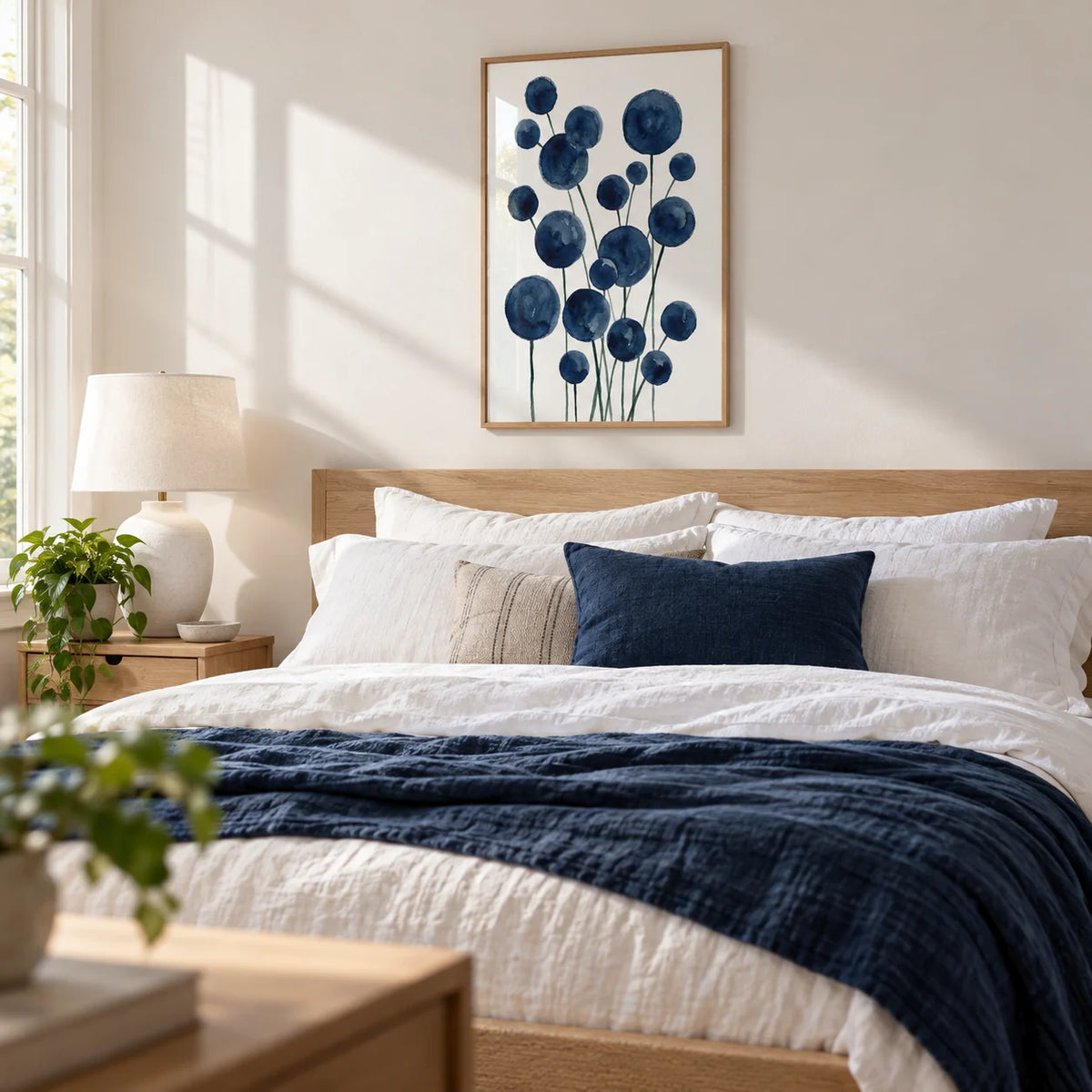 Watercolor Flower Print, framed on the wall of a fresh bedroom