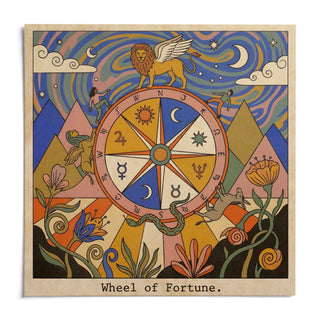 Wheel Of Fortune Tarot Card Art, shown as an unframed paper print on a plain white background