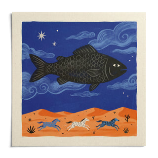 Whimsical Fish Art Print, shown as an unframed paper print on a plain white background