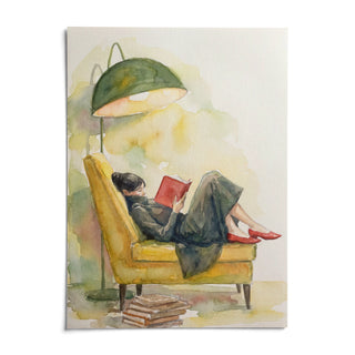 Woman Reading In Armchair Print, shown as an unframed paper print on a plain white background