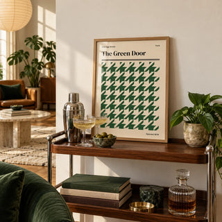York Poster, a small A4 framed print leaning on a shelf in a living room