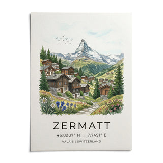 Zermatt Switzerland Art Print, shown as an unframed paper print on a plain white background
